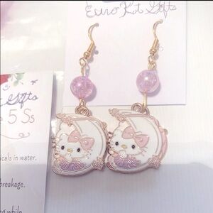 Hello Kitty Earrings Hello Kitty Lt pink and White kitty White half moon NEW